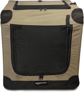 Amazon Basics Portable Travel Crate, Tan, Small