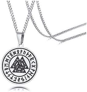 VNOX Acero Inoxidable Nórdico Vikingos Runas Amuleto Colgante Collar Celta Pagán Peltre Vikingo Talismán Collar de Regalo Joyas para Hombres Unisex