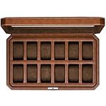 ROTHWELL 12 Slot Leather Watch Box - Luxury Watch Case Display Organizer, Microsuede Liner, Locking Mens Jewelry Watches Holder, Men's Storage Boxes Holder Large Glass Top (Tan/Brown)