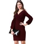 Sheetal Associates Women Full SleeveV-Neck Bodycon Casual Knee Length Dress Maroon