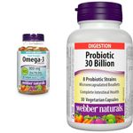 Webber Naturals Omega-3 900 mg Triple Strength & Probiotic 30 Billion Active Cells, 8 Probiotic Strains, 30 Capsules, For Digestive Health, Vegetarian