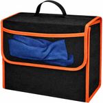 JVCV® Car Trunk Organizer Storage Bag with Mesh Pocket | Foldable Boot Storage Box | Durable Black Organizer | 29x30x17 cm | Multipurpose Car Storage | Small - Black Orange