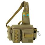 THKFISH Fishing Tackle Bag Fishing Sling Pack Portable Fly Fishing Bag Tackle Box Bag with Rod Holder B.Khaki-M Size