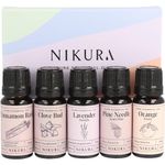 Nikura Winter Essential Oils Gift Set - 5 x 10ml | Essential Oils for Diffusers for Home, Aromatherapy, Candle & Soap Making | Cinnamon Bark, Clove Bud, Lavender, Pine Needle, Sweet Orange | UK Made