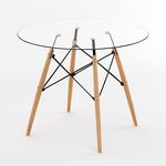 Aykah Eiffel Dining Table 31.5 inch Featuring Glass Round Kitchen Table with wood legs, Easy Assembly