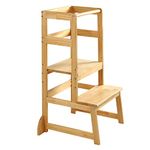 Kitchen Step Stool for Toddlers,Wiifo Adjustable Height Kids Learning Stool, Toddler Standing Tower(Natural)