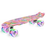 BELEEV Skateboard Complete Cruiser Mini Skateboard for Kids Teens Adults & Beginners, PU LED Flashing Wheels with All-in-One Skate T-Tool (Rainbow)