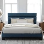 Allewie King Size Fabric Upholstered Platform Bed Frame with Headboard and Strong Wooden Slats, Fully Upholstered Mattress Foundation, No Box Spring Needed, Easy Assembly, Navy Blue