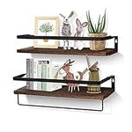 Uten Floating Shelves, Decorative Shelf Set of 2 Rustic Shelves with Rail, Wall Shelves for Bathroom, Bedroom and Kitchen