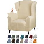 YEMYHOM 1 Piece Stretch Wingback Chair Slipcover Latest Jacquard Design Wing Chair Cover Non Slip Furniture Protector with Foam Rods for Living Room (Wing Chair, Beige)