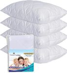 Cotton Comfort Bedding Anti Allergy Pillow Protectors 4 Pack - 100% Waterproof Pillow Protectors Ultra Soft & Breathable Microfiber Quilted Pillow Protectors Waterproof White 50x75cm