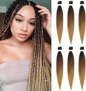 WIGENIUS Pre-Stretched Braiding Hair Ombre Brown 20 Inch 6 Packs/Lot Easy Braid Professional Synthetic Fibre Crochet Borders Yaki Texture Hair Extensions (1B/30/27)