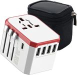 Universal Travel Adapter, International Travel Adapter with 1 USB C and 4 USB A Ports, All in One Worldwide Plug Power Adaptor, UK to Europe Travel Adapter for EU USA Australia