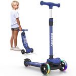 BELEEV A8 Foldable Scooter for Kids Ages 3-12, 3 Wheel Scooter for Toddlers Girls Boys, Light up Kick Scooter for Children, 4 Adjustable Height, Big Wheels, Lean to Steer(Navy Blue)