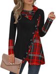 Cestyle Cowl Neck Sweatshirts for Women Flannel Tunic Shirts Long Sleeve Lapel Color Block Tunics Comfortable Lightweight Tunic Length Sweatshirts Christmas Plaid Medium