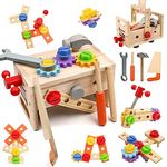 AiTuiTui Wooden Kids Tool Set Boys Girls Toys Age 2 3 4, 29 Pcs Montessori Wooden Tool with Bench Toys Birthday for 2+ Year Old Boy Girl, Role Play Educational Construction Toddler Toys