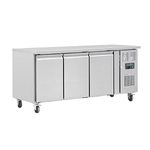 Polar Refrigeration U-Series 350W Triple Door Counter Fridge 417 Litre, Stainless Steel, -2°C to 5°C, 860(H)x1795(W)x700(D)mm, Energy Rating B, 3 Shelves, Usable Capacity: 358 Ltr, R600a | G597