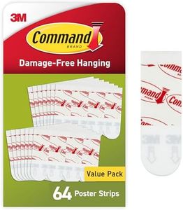 Command Poster Strips, 64 Command Strips Damage Free Hanging Poster Hangers, No Tools Wall Hanging Strips for Christmas Decorations, White Adhesive Strips