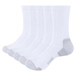 YUEDGE Womens Moisture Wicking White Cotton Cushioned Crew Socks Performance Tennis Running Training Athletic Socks For Women Girls Size 6-9, 5 Pairs/Pack