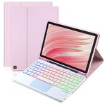 MePadKey Trackpad Keyboard Case for Amazon Fire HD 10/10 Plus 10.1 inch 2021/2023(11/13th Generation),7-Color Backlight Rechargeable Keyboard with Kids Multi-Angle Cover for Tablet (Pink)