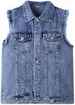 Kids Boys Fashion Sleeveless Denim Jacket Vest Black Blue Denim Motorcycle Biker Jean Vest Coat For Girls Denim Blue 13-14Years