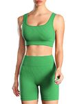 Workout Sets for Women Seamless 2 Piece Ribbed Biker Shorts Set with Sports Bra Gym Outfits(Y8SP Set - L Green)