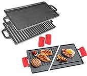 Cast Iron Griddle Grill Pan, Nonstick Griddle Grill with Dual Handles, Pre-Seasoned Reversible Grilling Plate, Double Burner Stovetop Skillet, BBQ Griddle Plate Tray 20"x9" Inch