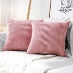 MUDILY Pack of 2, Fluffy Soft Velvet Corduroy Soft Decorative Square Throw Pillow Covers Set Cushion Cases Pillowcases for Sofa Bedroom Car, Pink 18 x 18 inch 45 x 45 cm