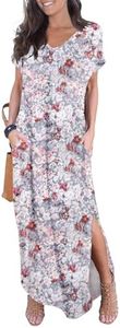 GRECERELLE Women Casual Sundress Short Sleeve Long Tshirt Dress Split Maxi Beach Dresses Travel Vacation Outfits L, Gray Azalea