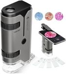 100x-250x Mini Pocket Microscope for Kids Adults, Protable Handheld Microscope with 5 Microscope Slides, Phone Adapter, Miniscope Portable Microscope Kit for Kids Adults Science Lab Education, Grey