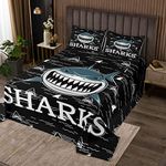 Cartoon Shark Coverlet Set Power Shark Quilted Bedspread for Kids Boys Girls Underwater Animal Sealife Quilted Bedspread Black Quilted Bedspread Double Size