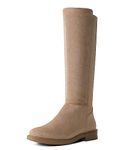 Shoe'N Tale Women's Knee High Boots Flat Low Heel Stretchy Round Toe with Side Zipper, A-khaki, 5.5 UK