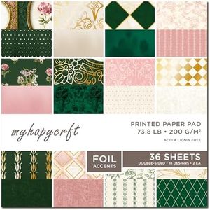 MYHAPYCRFT Scrapbook Paper Pad, 36 Sheets Double-Sided Design Paper with Foil Accents, 200GSM Decorative Cardstock for Card Making, Scrapbooking, Junk Journaling, 12" x 12" Enchanted