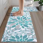 cusugbaso Anti Fatigue Kitchen Mats, Cushioned Boho Farmhouse Kitchen Rugs Set of 2 - Teal Bohemian Kitchen Decor - Non Slip PVC Comfort Runners for Kitchen Floor,Office 17.3" x28+17.3"x47.3"