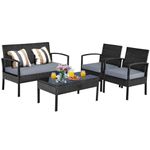 DORTALA 4 Piece Patio Furniture Set, Outdoor Rattan Wicker Conversation Set with Cushion & Coffee Table, Chairs and Table Set for Courtyard Balcony Garden, Black
