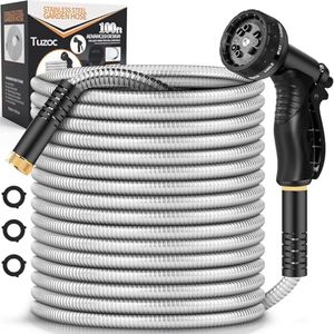 Garden Hose Metal 100FT, Stainless Steel Heavy Duty Water Hose With 10 Function Nozzle, No-Kink, Tough & Flexible, Sturdy and Lightweight, Rust Proof for Yard, Outdoor, RV