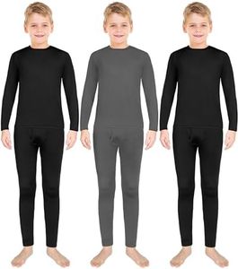 Silkfly 3 Set Boys Thermal Underwear Set Base Layer Fleece Lined Long Johns for Kids (Gray, Black, Black, X-Small)