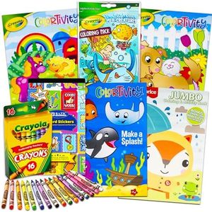 Crayola Coloring Books for Kids Learning Set Bundle - 7 Pc Animal Coloring Activity Books Learning Crayons and Stickers