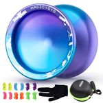 Yoyo V10 Finger Spin Yoyo for Kids Beginner, Professional Unresponsive Yoyo for Adults, Metal Trick Yoyo V10 with Long Spin Time + 12 Yoyo Strings + Yoyo Case + Yoyo Gloves - Purple Blue