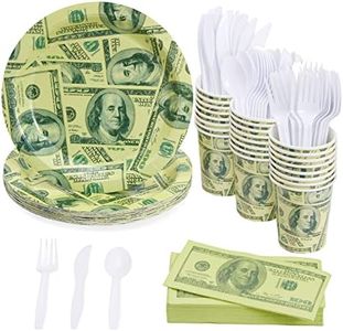 BLUE PANDA - 144 Piece Money Birthday Party Decorations for Supplies, Paper Plates, Napkins, Cups, & Cutlery Tableware Set, Hundred Dollar Bill Novelty (24 Guests)