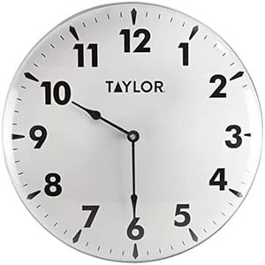 Taylor Indoor Outdoor Metal Wall Clock, Wireless Thermometer with Easy to Read Large Numbers for Patio, Pool, and Indoor Areas, 18-inch