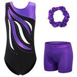 XFGIRLS Gymnastics Leotards for Girls Sleeveless Leotards Sparkle Dancing Girls Ballet Gymnastics Shorts 179_BlackPurple_10A