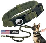 Tactical AirTag Dog Collar Leash Set[M,Green],Heavy Duty Air Tag Dog Collar with Handle Bungee Leash,Military Dog Collar with Apple AirTag Holder and Handle,GPS Dog Collar for Medium Large Dogs.