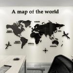 Shuanghao Wall Stickers Murals Background Poster Decoration Mirror Fashion Art Creative Acrylic 3D World Map Mundi for Office Study Living BedRooms Home Large Murals Wall Decals Stickers Black230*120