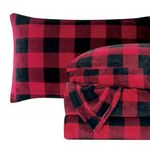 Elegant Comfort Luxuriously Soft 4-Piece Velvet Plush Flannel Sheet Set - Premium Quality - Cozy Warm, Anti-Static, Non Pilling Fuzzy Velvet Flannel Fleece Deep Pocket Sheet Set - King, Buffalo Red