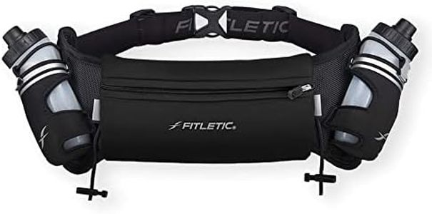 Fitletic Hydration Running Belt With Water Bottles For Men & Women – 2 Quick Flow 8oz Running Water Bottles, Patented Bounce Free Design, Water Resistant Pouch Fits All Phones – Hydra 16