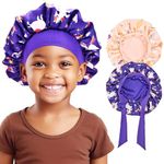 Lolalet 2 PCS Kids Bonnets for Girls, Reversible Silk Bonnet for Sleeping Satin Bonnet Cap with Wide Elastic Band -Unicorn & Rainbow