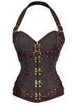 KUOSE Women's Faux leather Gothic Steampunk Basque Bustier Shapewear Spiral Steel Boned Corset Top