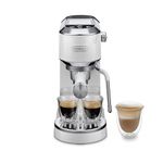 De’Longhi Dedica Duo Cold Brew Espresso Machine with Milk Frother, 15 Bar Pressure, Original Italian Barista Style Coffee Maker, Make Espresso, Latte, Cappuccino & Ice Coffee, White, EC890WH