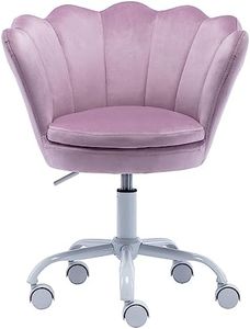 DM Kids Desk Chair Ergonomic Reading Study Computer Chair for Students Cute Modern Upholstered Velvet Swivel Rolling Arm Chair for Girls Bedroom, Seashell Back Adjustable Vanity Chair (Purple)
